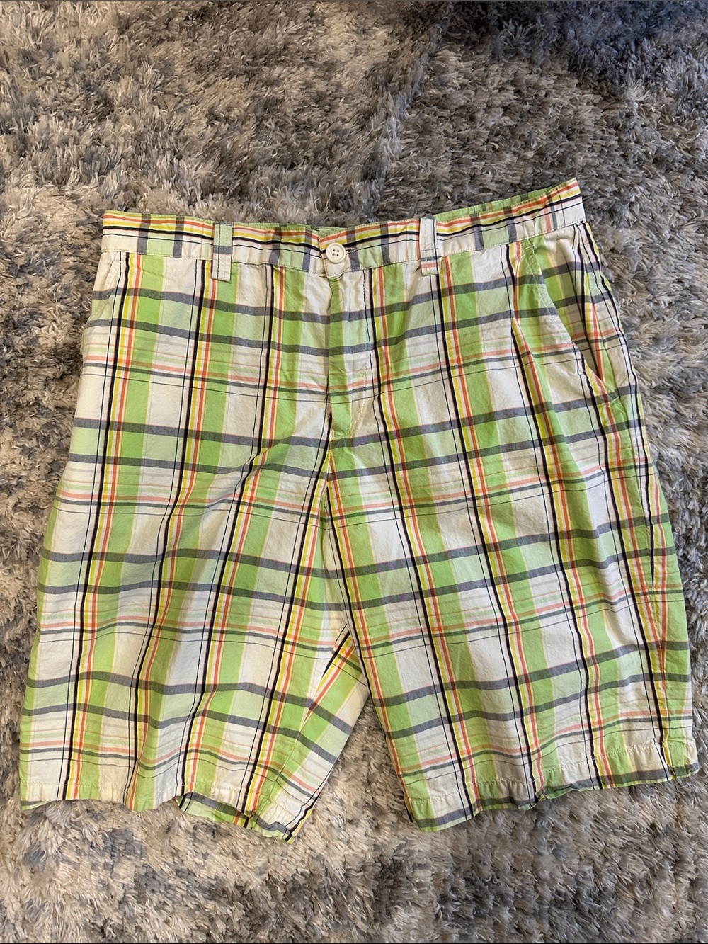 Lacoste Plaid Flat Front Men's Shorts in Green and White